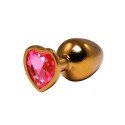 Gold medium heart-shaped butt plug with pink crystal Fantasy