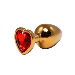 Gold medium heart-shaped butt plug with red crystal Fantasy