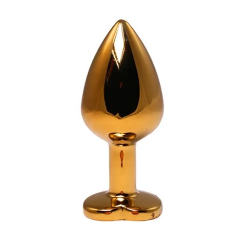 Gold medium heart-shaped butt plug with red crystal Fantasy