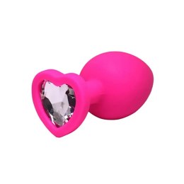 Pink medium heart-shaped butt plug with white crystal Fantasy