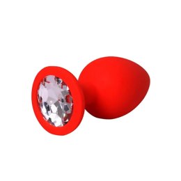 Red medium butt plug with white crystal Fantasy