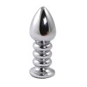 Silver large ribbed butt plug with black crystal Fantasy