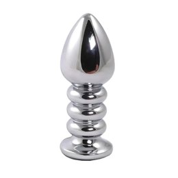 Silver large ribbed butt plug with black crystal Fantasy