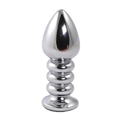 Silver large ribbed butt plug with black crystal Fantasy