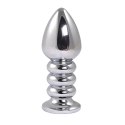 Silver large ribbed butt plug with pink crystal Fantasy