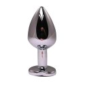 Silver medium heart-shaped butt plug with black crystal Fantasy