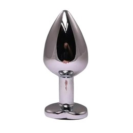 Silver medium heart-shaped butt plug with black crystal Fantasy