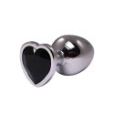 Silver medium heart-shaped butt plug with black crystal Fantasy