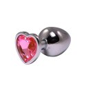 Silver medium heart-shaped butt plug with pink crystal Fantasy
