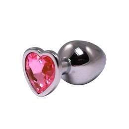 Silver medium heart-shaped butt plug with pink crystal Fantasy