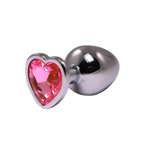 Silver medium heart-shaped butt plug with pink crystal Fantasy