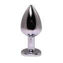 Silver medium heart-shaped butt plug with pink crystal Fantasy