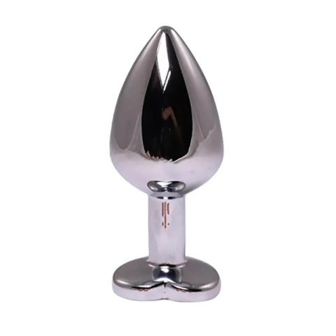 Silver medium heart-shaped butt plug with pink crystal Fantasy