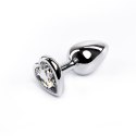 Silver medium heart-shaped butt plug with white crystal Fantasy