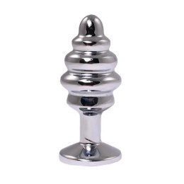 Silver medium ribbed butt plug with pink crystal Fantasy