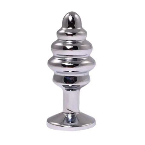 Silver medium ribbed butt plug with pink crystal Fantasy