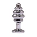 Silver medium ribbed butt plug with red crystal Fantasy