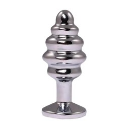 Silver medium ribbed butt plug with white crystal Fantasy