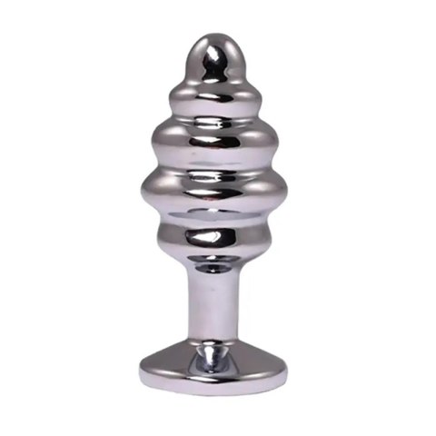 Silver medium ribbed butt plug with white crystal Fantasy