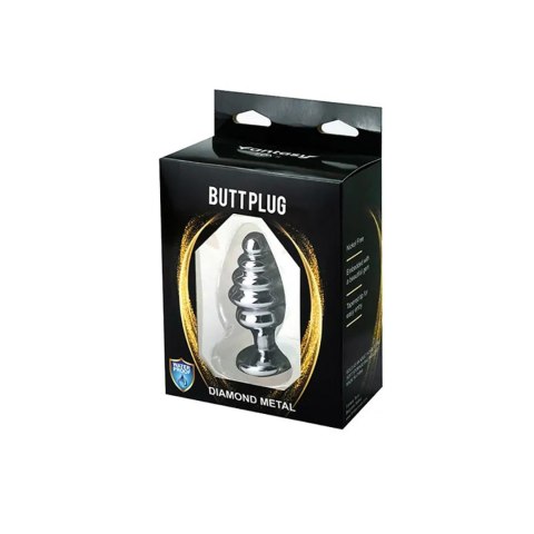 Silver medium ribbed butt plug with white crystal Fantasy