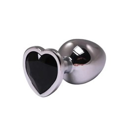 Silver small heart-shaped butt plug with black crystal Fantasy