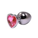 Silver small heart-shaped butt plug with pink crystal Fantasy