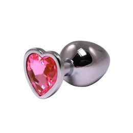 Silver small heart-shaped butt plug with pink crystal Fantasy