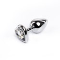 Silver small heart-shaped butt plug with white crystal Fantasy