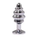 Silver small ribbed butt plug with pink crystal Fantasy