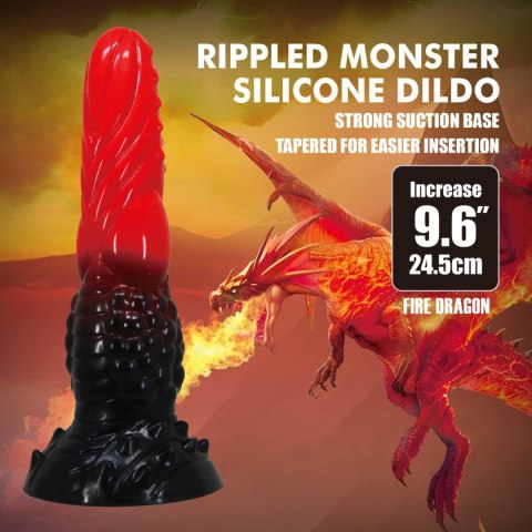 Power Monsters Fire Dragon - 24.5 cm Rippled Monster Silicone Dildo Power