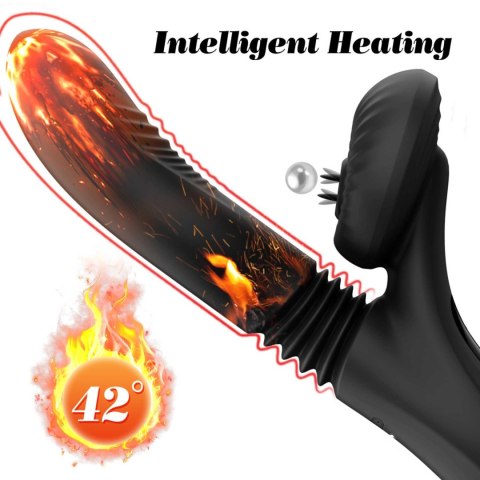 Silikonowy Wibrator Liżący z Pchnięciem i Podgrzewaniem 7 Trybów - Czarny B - Series Fox