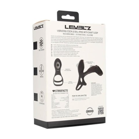 Vibrating Silicone Cock and Ball Ring with Shaft Loop - Black Levelz