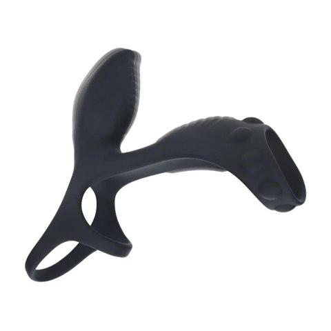 Vibrating Silicone Cock and Ball Ring with Shaft Loop - Black Levelz