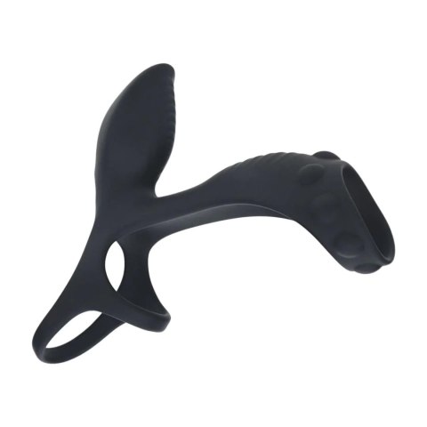 Vibrating Silicone Cock and Ball Ring with Shaft Loop - Black Levelz