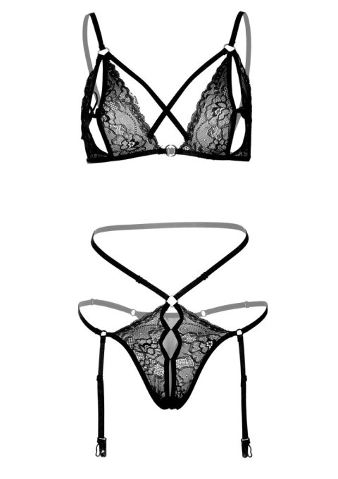 2PC Peek-a-Boo Bra and Panty Black Daring Intimates