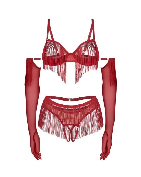 Obsessive Rossay Red komplet czteroczęściowy otwarty czerwony L/XL Obsessive