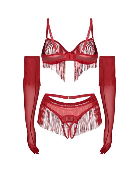 Obsessive Rossay Red komplet czteroczęściowy otwarty czerwony L/XL Obsessive