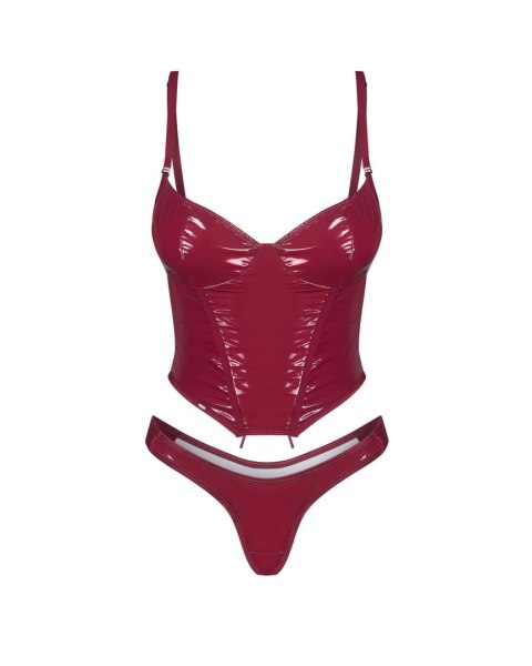 Błyszczący lakierowany gorset z stringami Obsessive Redya L/XL Obsessive