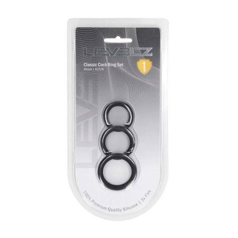 Classic Silicone Cockring Set of 3 - XS/S/M - Black Levelz by Shots
