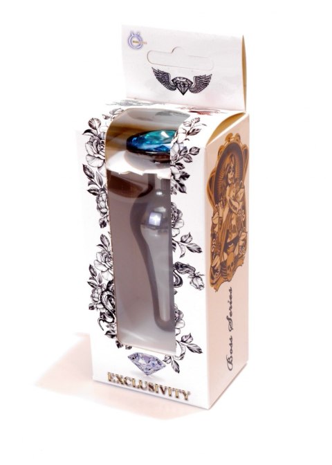 Długi stalowy korek plug analny z kryształem 2,7cm niebieski Boss Series HeavyFun