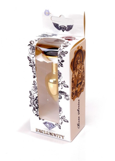 Stalowy korek analny plug złoty sex kryształ 7cm czarny Boss Series HeavyFun