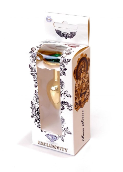 Stalowy korek analny plug złoty sex kryształ 7cm zielony Boss Series HeavyFun