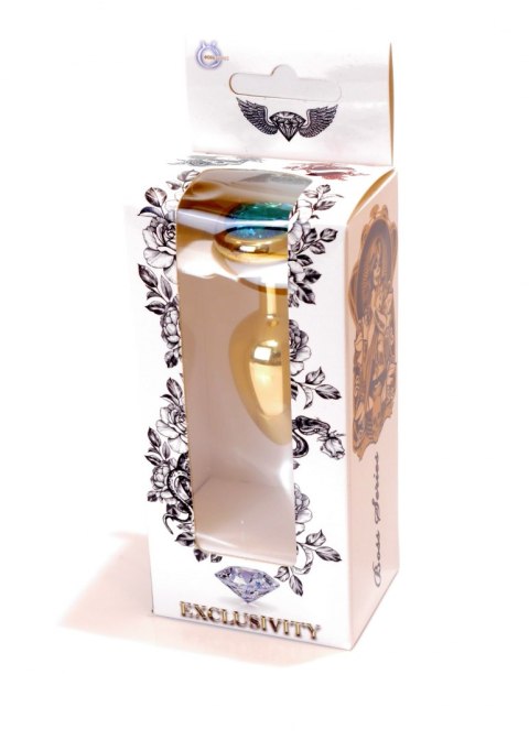 Stalowy złoty korek analny stal kryształ serce 7cm niebieski Boss Series HeavyFun