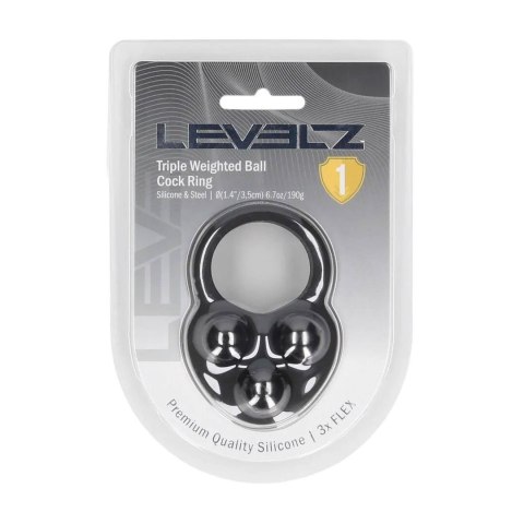 Liquid Silicone Triple Weighted Ball Cockring - Black Levelz by Shots