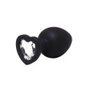 Black small heart-shaped butt plug with white crystal Fantasy