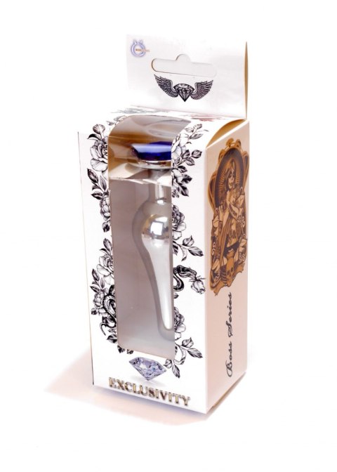 Stalowy korek analny plug do anusa kryształek 9cm niebieski Boss Series HeavyFun