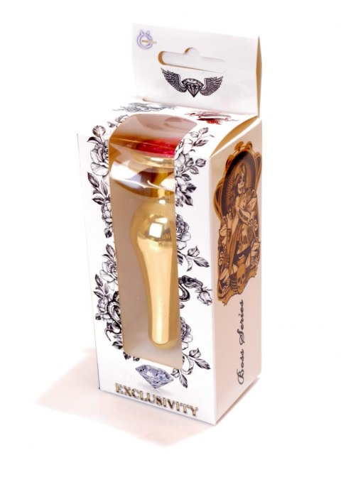 Stalowy korek analny złoty metalowy kryształ 9cm różowy Boss Series HeavyFun