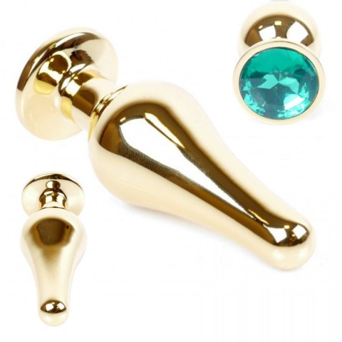 Stalowy korek analny złoty metalowy kryształ 9cm zielony Boss Series HeavyFun