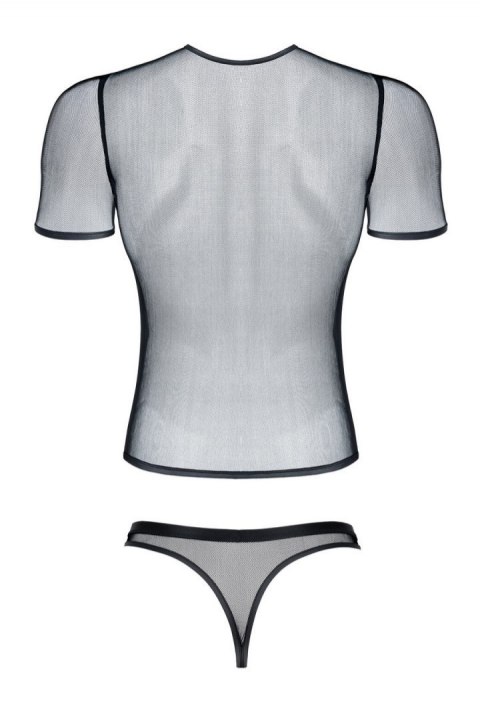 Męski komplet z elastycznej siatki: t-shirt w serek, stringi S Regnes Fetish Planet