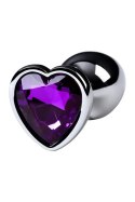 Silver anal plug with purple gem heart-shaped Metal by TOYFA